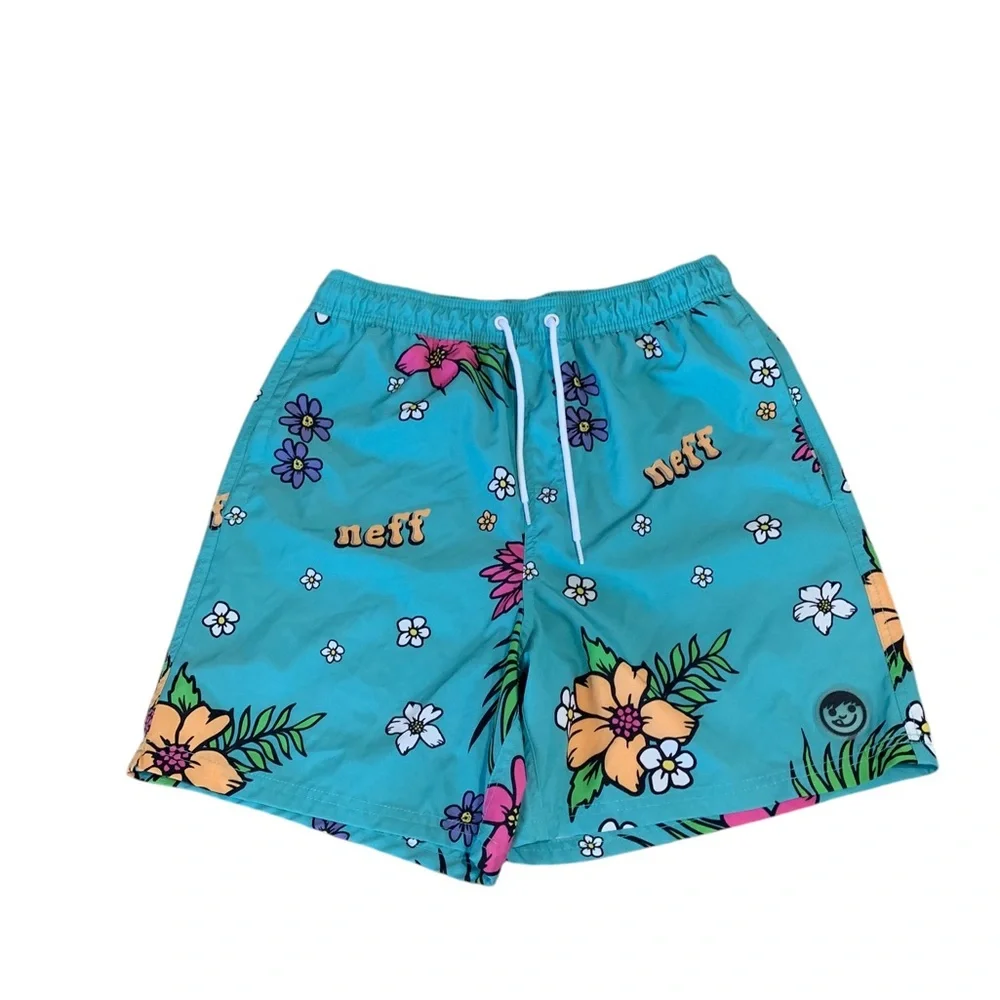 Neff men’s blue Hawaiian pattern swim trunks size L